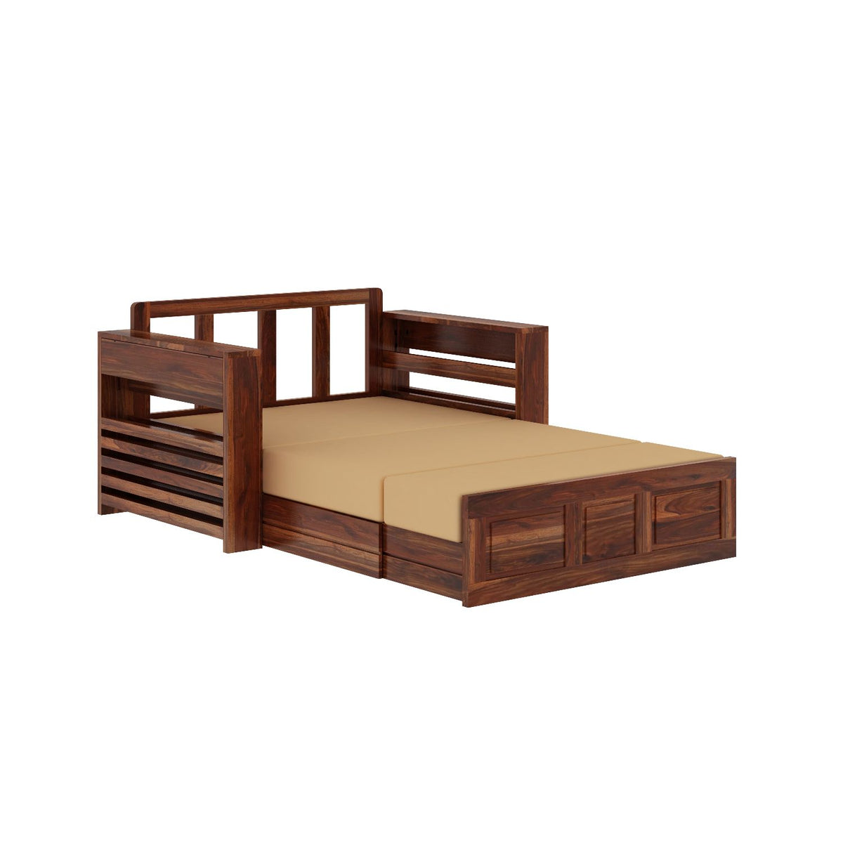 Woodwing Solid Sheesham Wood 2 Seater Sofa Cum Bed With Storage (Natural Finish)