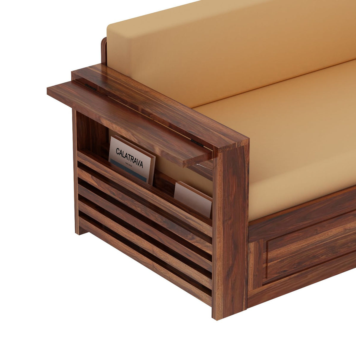 Woodwing Solid Sheesham Wood 2 Seater Sofa Cum Bed With Storage (Natural Finish)