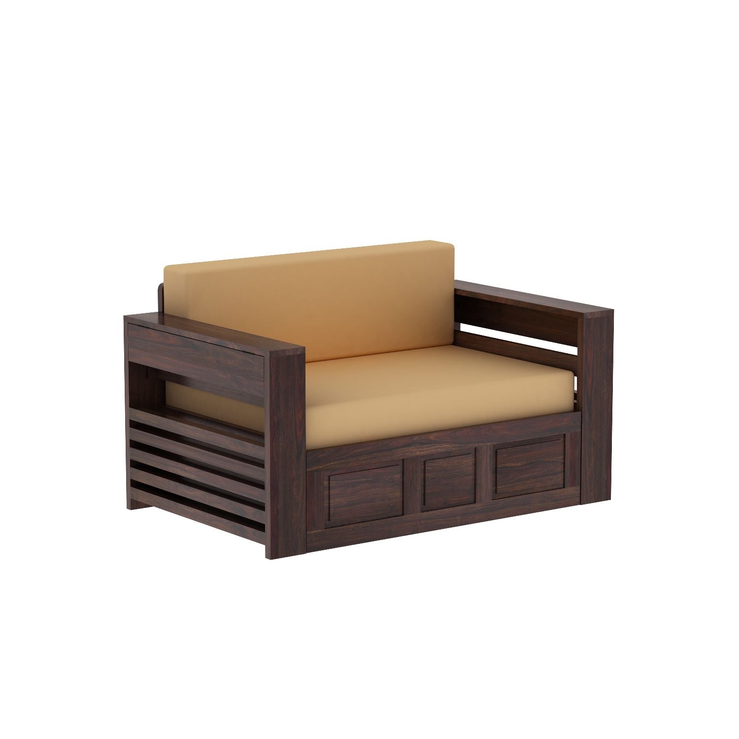 Woodwing Solid Sheesham Wood 2 Seater Sofa Cum Bed With Storage (Walnut Finish)