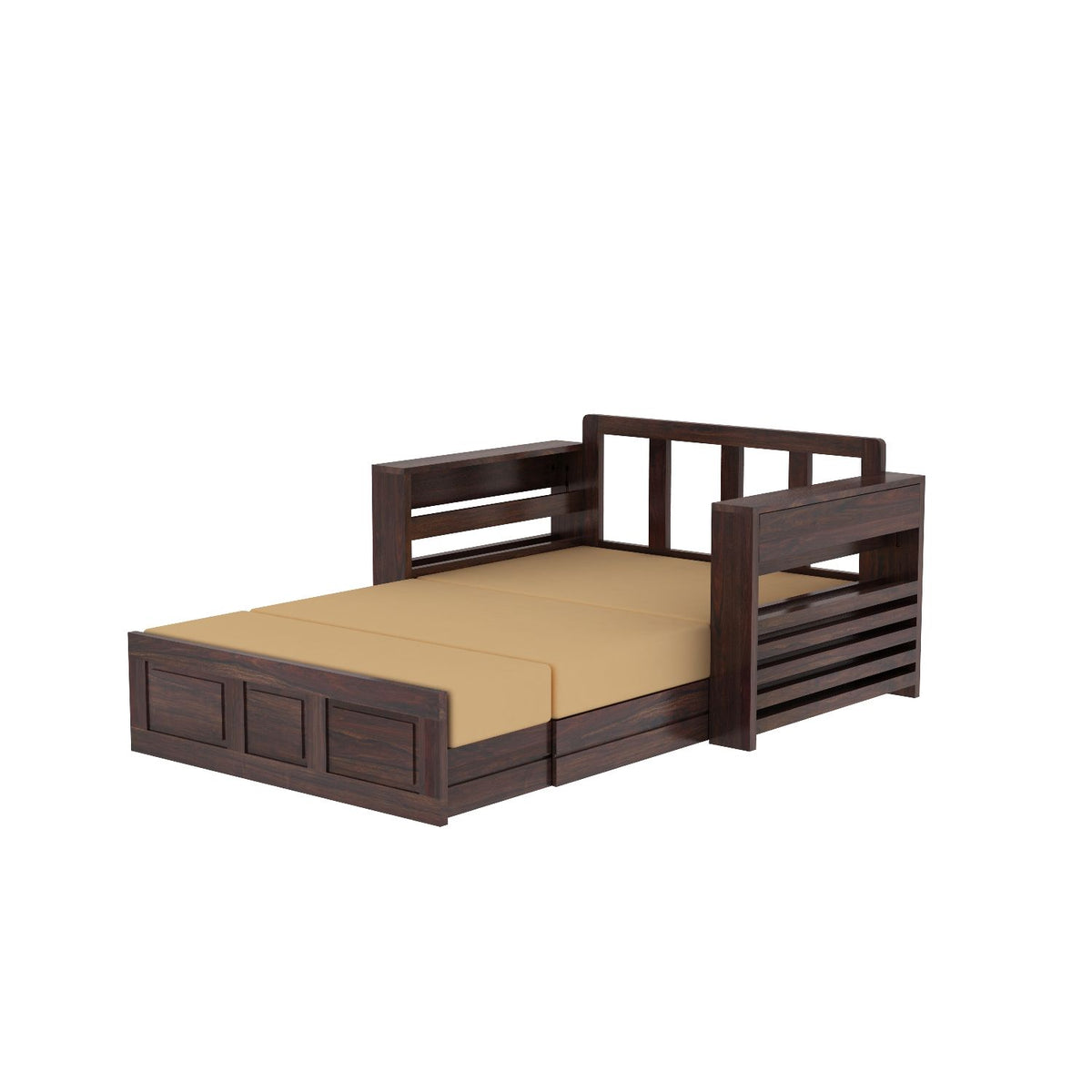 Woodwing Solid Sheesham Wood 2 Seater Sofa Cum Bed With Storage (Walnut Finish)