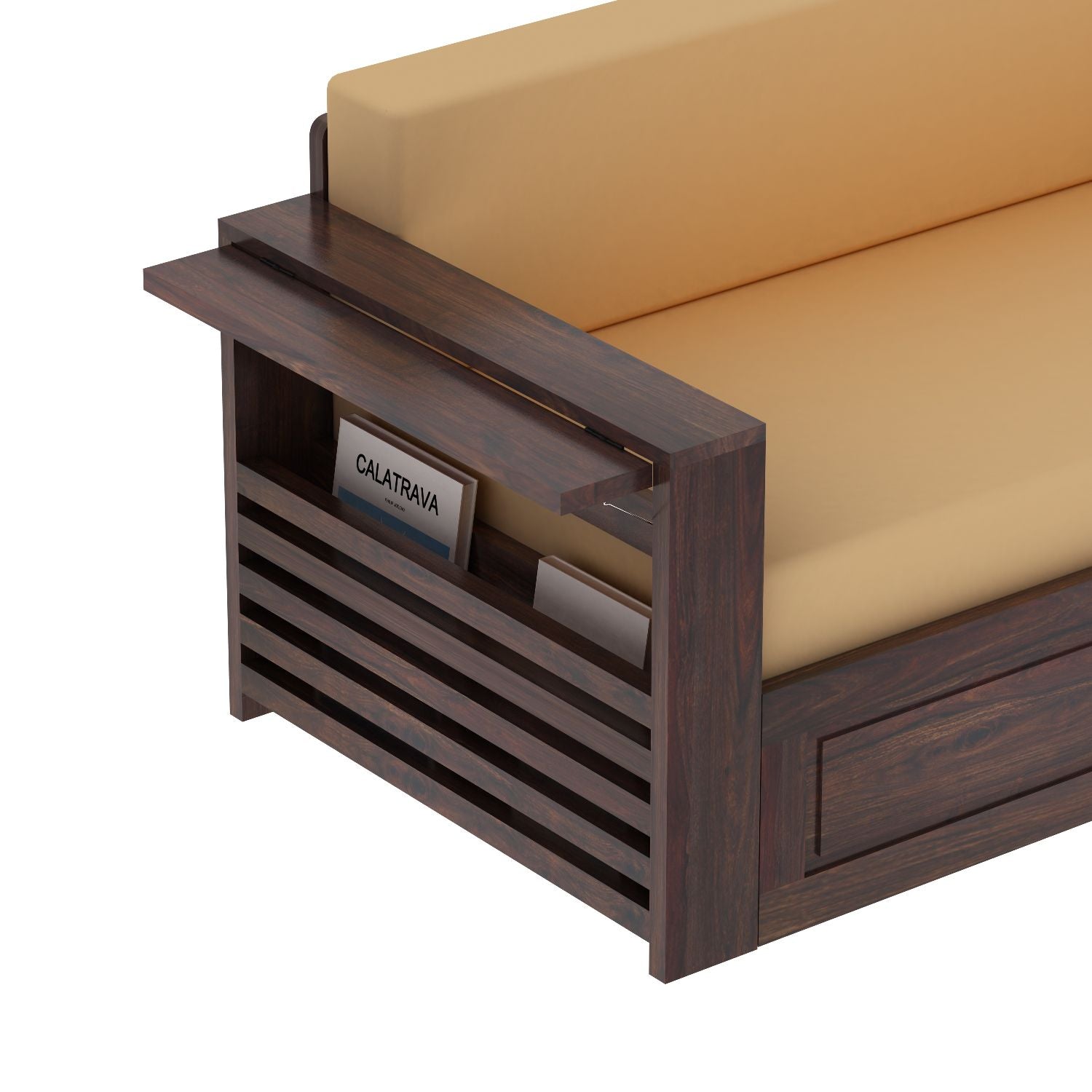 Woodwing Solid Sheesham Wood 2 Seater Sofa Cum Bed With Storage (Walnut Finish)