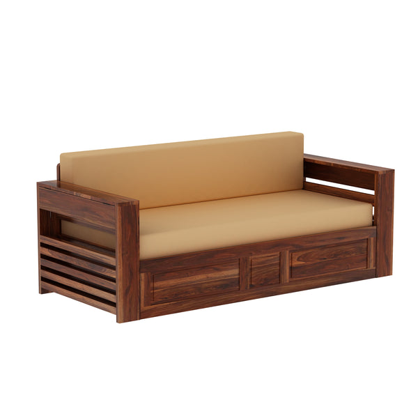 Woodwing Solid Sheesham Wood 3 Seater Sofa Cum Bed With Storage (Natural Finish)