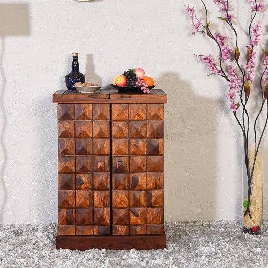 Sofia Solid Sheesham Wood Bar Cabinet (Natural Finish)