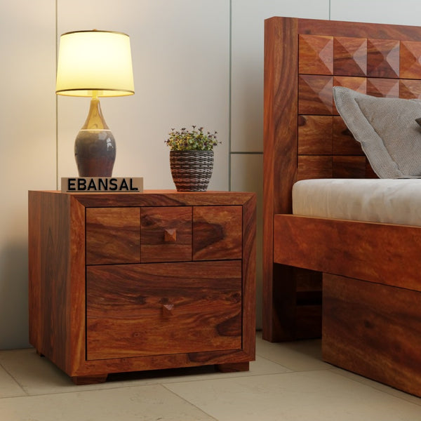 Sofia Solid Sheesham Wood Bedside Table (Natural Finish)
