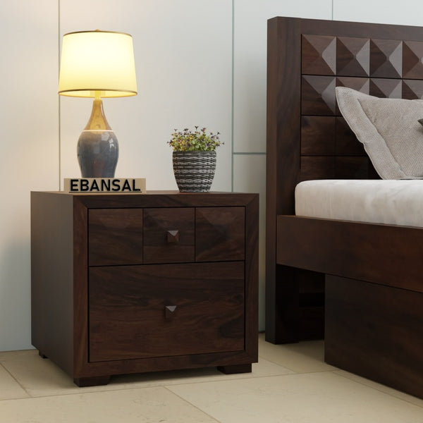 Sofia Solid Sheesham Wood Bedside Table (Walnut Finish)