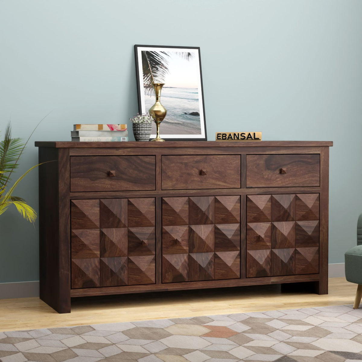 Sofia Solid Sheesham Wood Sideboard (Walnut Finish)