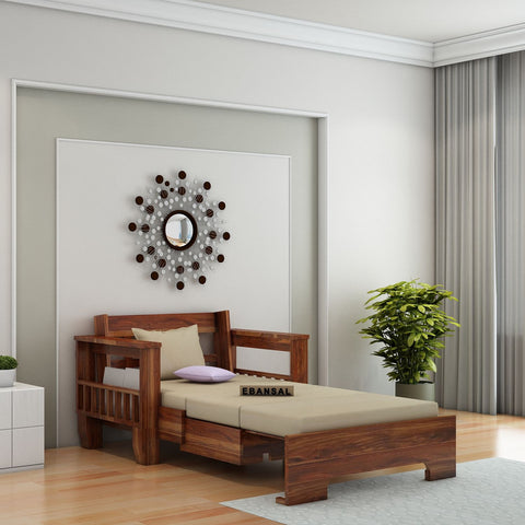 Trinity Solid Sheesham Wood 2 Seater Sofa Cum Bed (Natural Finish)