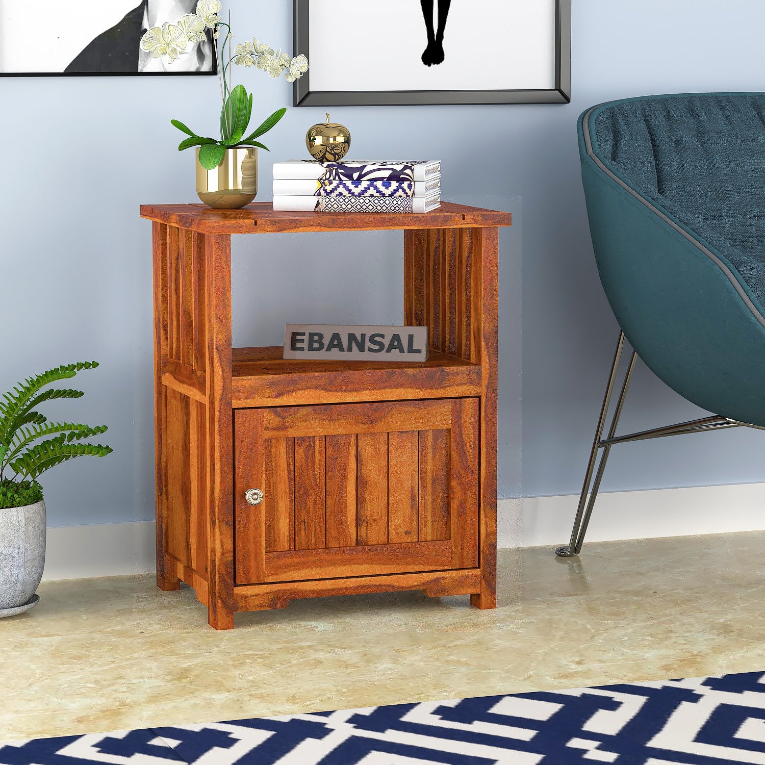 Trinity Solid Sheesham Wood Bedside Table (Natural Finish)