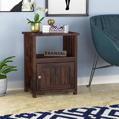 Trinity Solid Sheesham Wood Bedside Table (Walnut Finish)