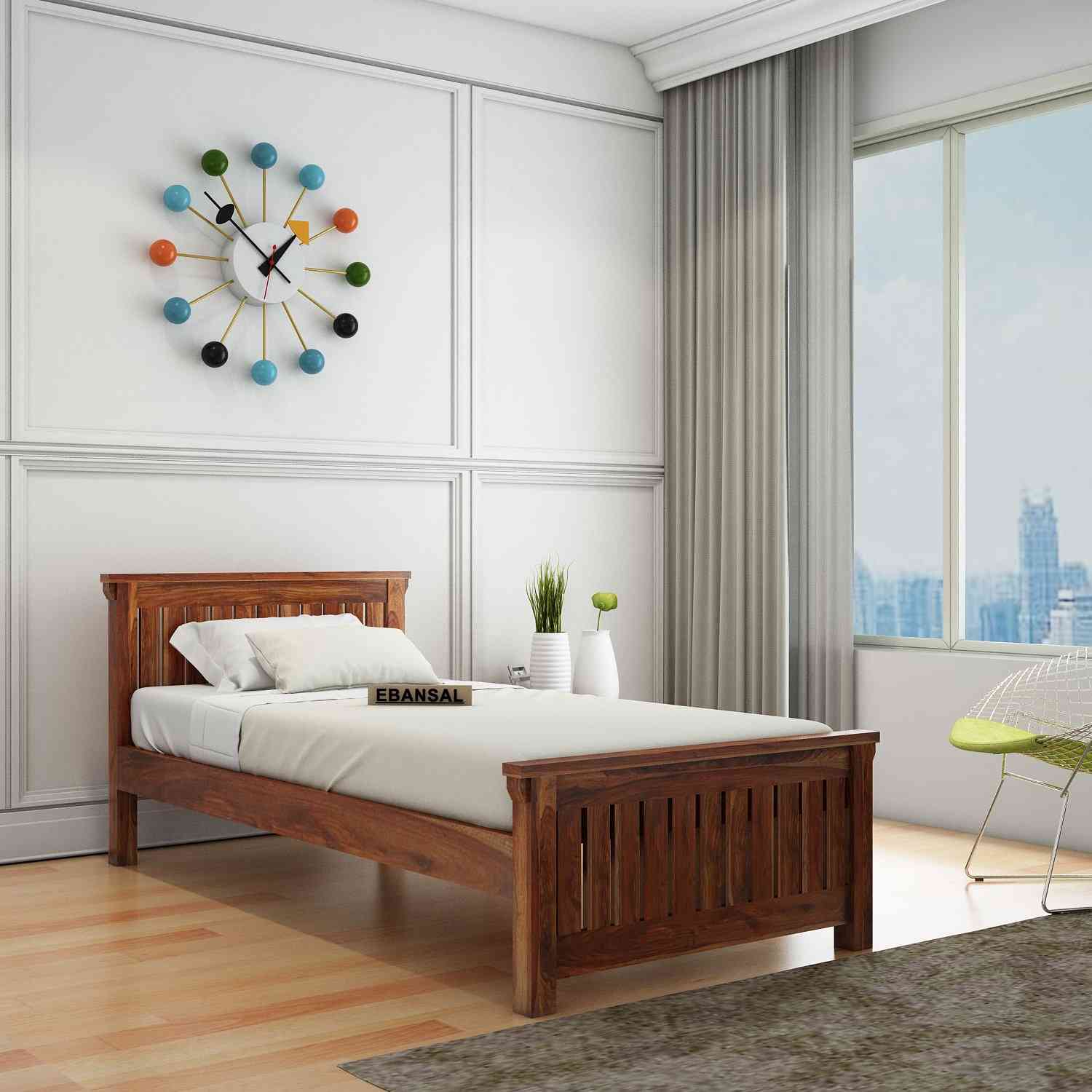 Trinity Solid Sheesham Wood Single Bed Without Storage (Natural Finish)