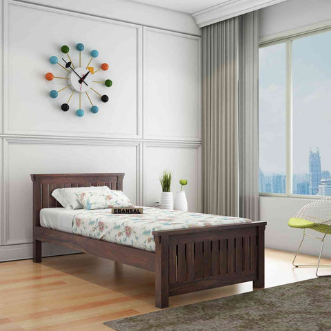 Trinity Solid Sheesham Wood Single Bed Without Storage (Walnut Finish)