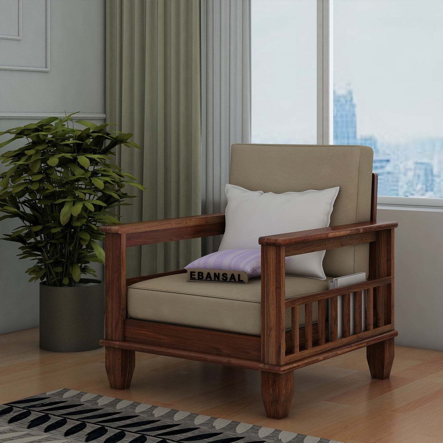 Trinity Solid Sheesham Wood Single Seater Sofa (Natural Finish)