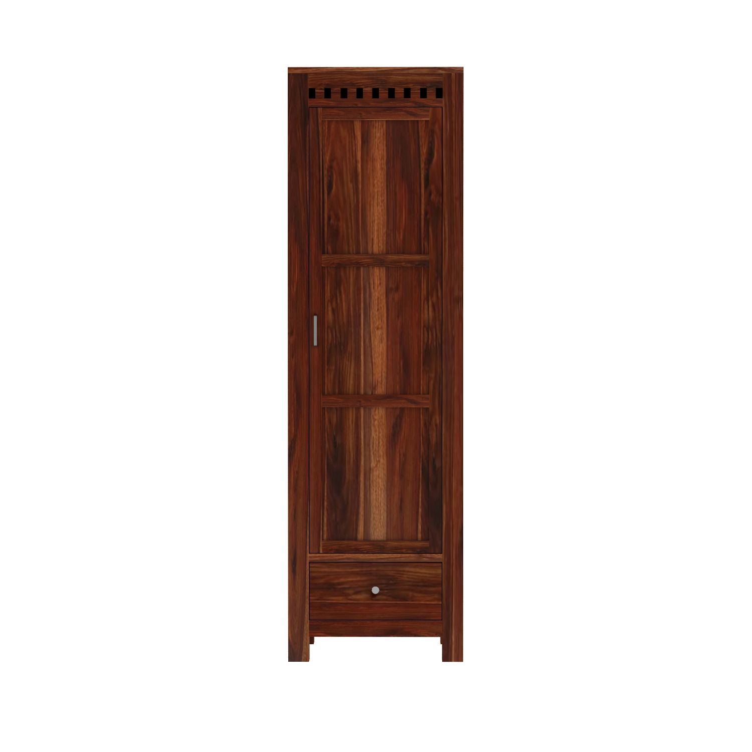 Amer Solid Sheesham Wood Single Door Wardrobe With One Drawer (Natural Finish)