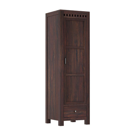 Amer Solid Sheesham Wood Single Door Wardrobe With One Drawer (Walnut Finish)