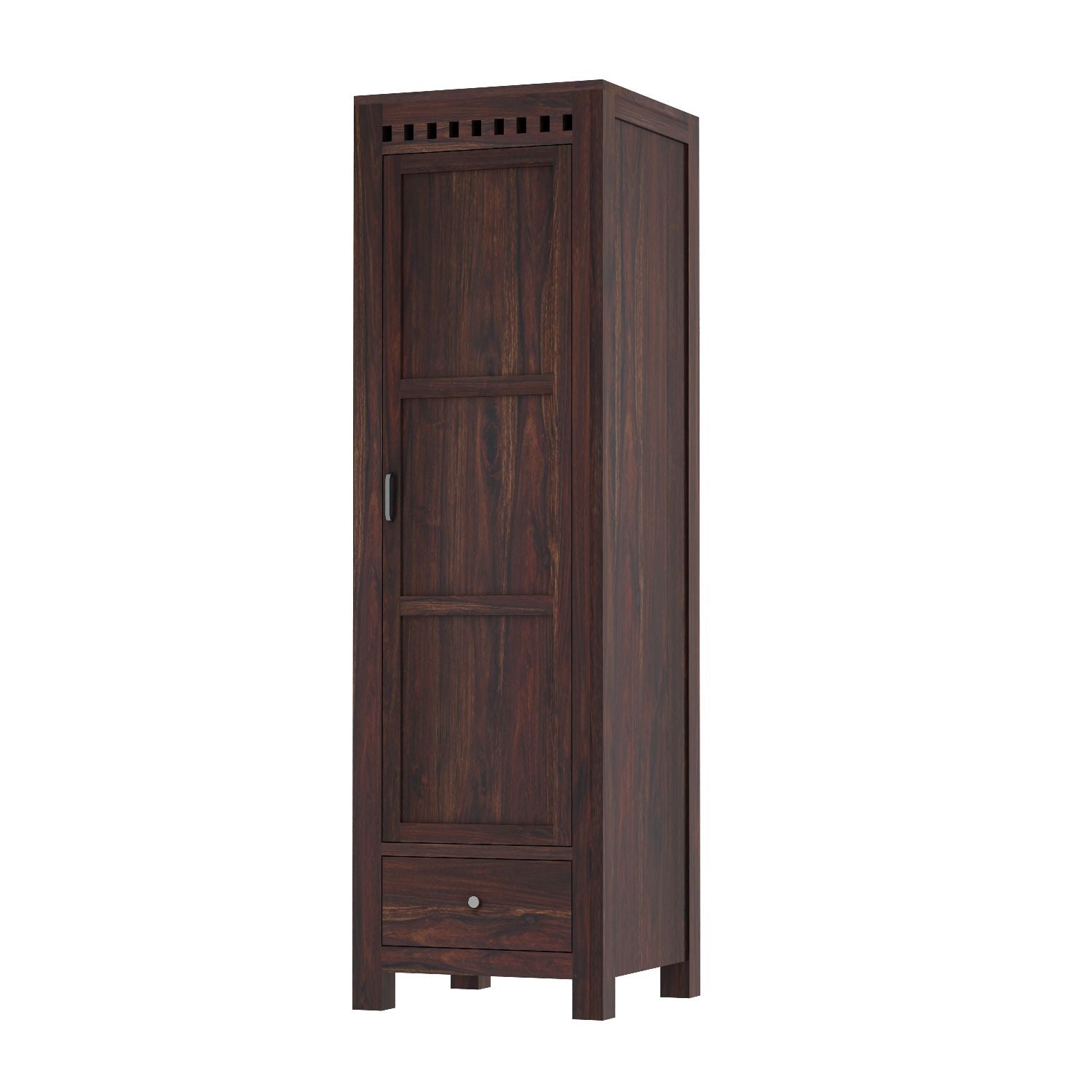 Amer Solid Sheesham Wood Single Door Wardrobe With One Drawer (Walnut Finish)