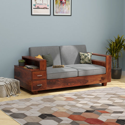 Woodora Solid Sheesham Wood 2 Seater Sofa (Natural Finish)