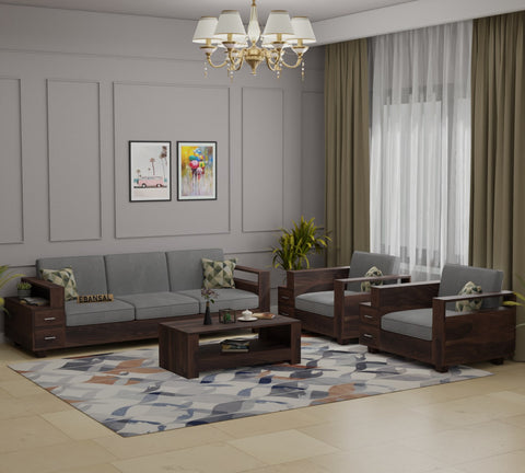 Woodora Solid Sheesham Wood 5 Seater Sofa Set  (3+1+1, Walnut Finish)