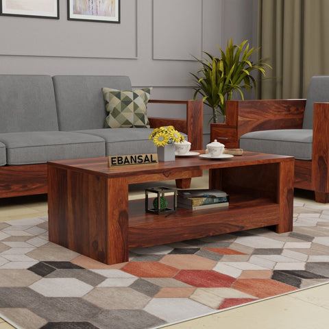 Woodora Solid Sheesham Wood Coffee Table (Natural Finish)