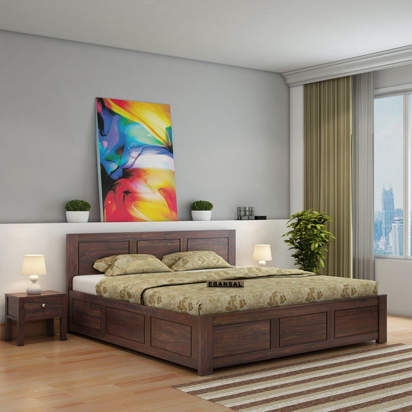 Woodwing Solid Sheesham Wood Bed With Box Storage (King Size, Walnut Finish)