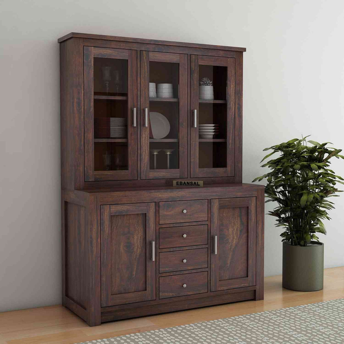 Woodwing Solid Sheesham Wood Kitchen Cabinet (Walnut Finish)