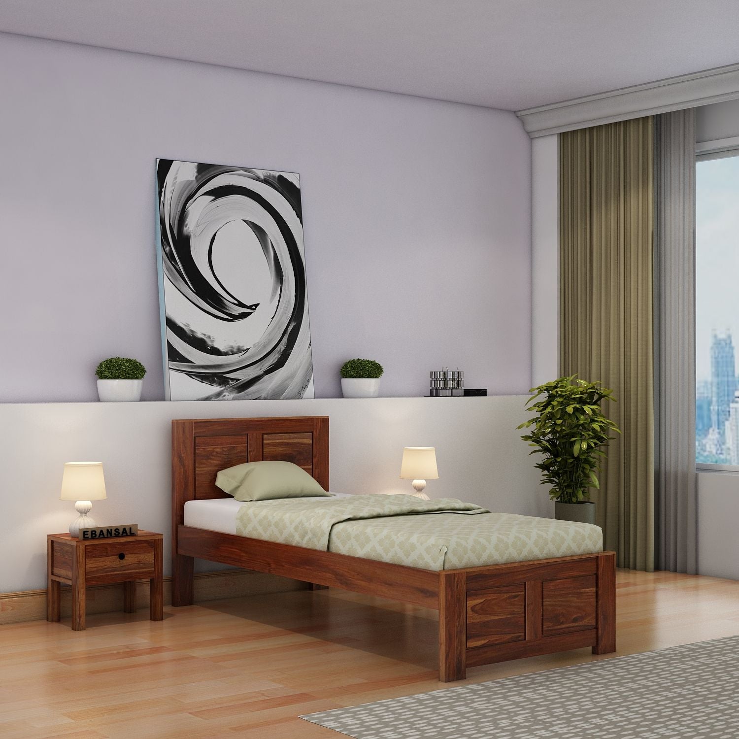 Woodwing Solid Sheesham Wood Single Bed Without Storage (Natural Finish)