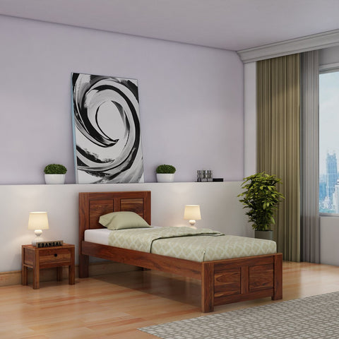 Woodwing Solid Sheesham Wood Single Bed Without Storage (Natural Finish)