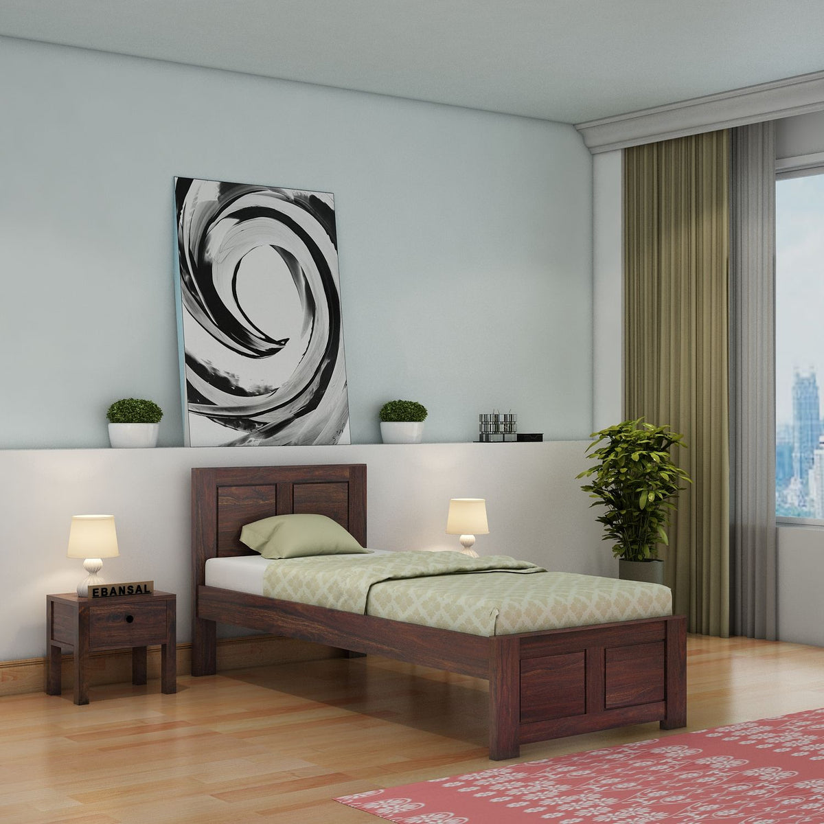 Woodwing Solid Sheesham Wood Single Bed Without Storage (Walnut Finish)
