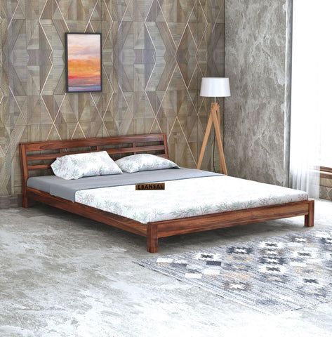Essen Solid Sheesham Wood Bed Without Storage (King Size, Natural Finish)