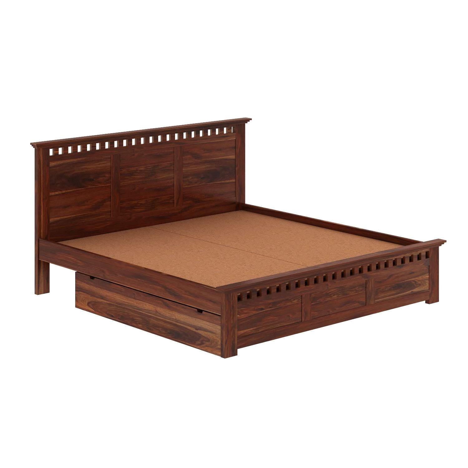 Amer Solid Sheesham Wood Bed With Two Drawers (King Size, Natural Finish)