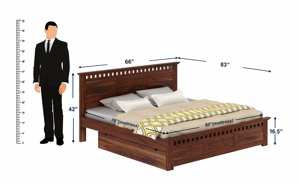 Amer Solid Sheesham Wood Bed With Four Drawers (King Size, Walnut Finish)