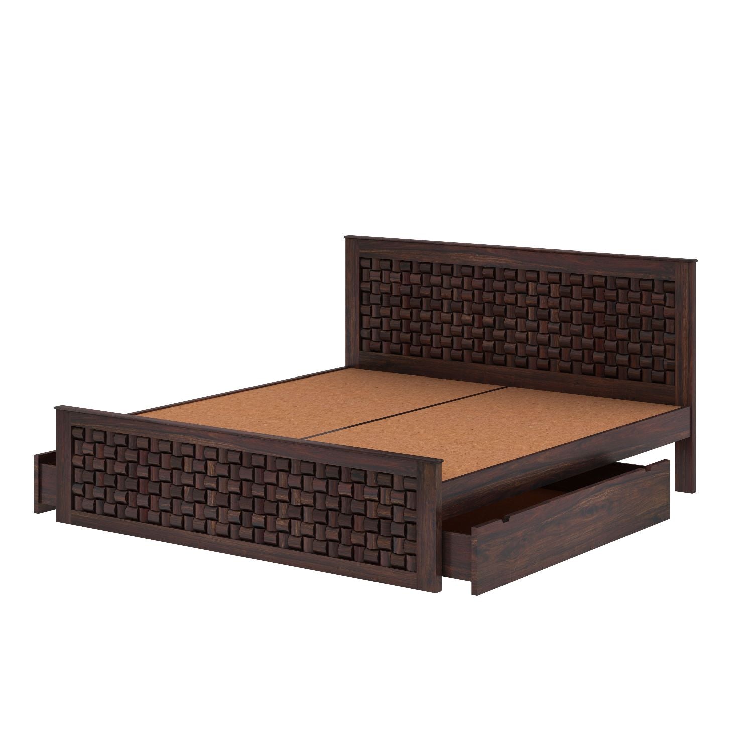 Olivia Solid Sheesham Wood Bed With Two Drawers (King Size, Walnut Finish)