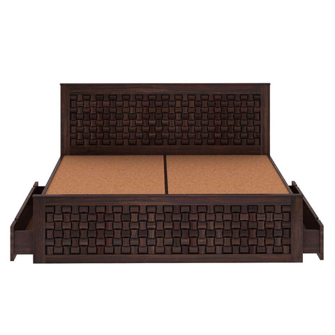 Olivia Solid Sheesham Wood Bed With Two Drawers (Queen Size, Walnut Finish)