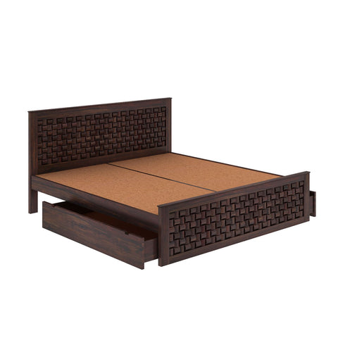 Olivia Solid Sheesham Wood Bed With Two Drawers (King Size, Walnut Finish)