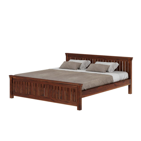 Trinity Solid Sheesham Wood Bed Without Storage (King Size, Natural Finish)