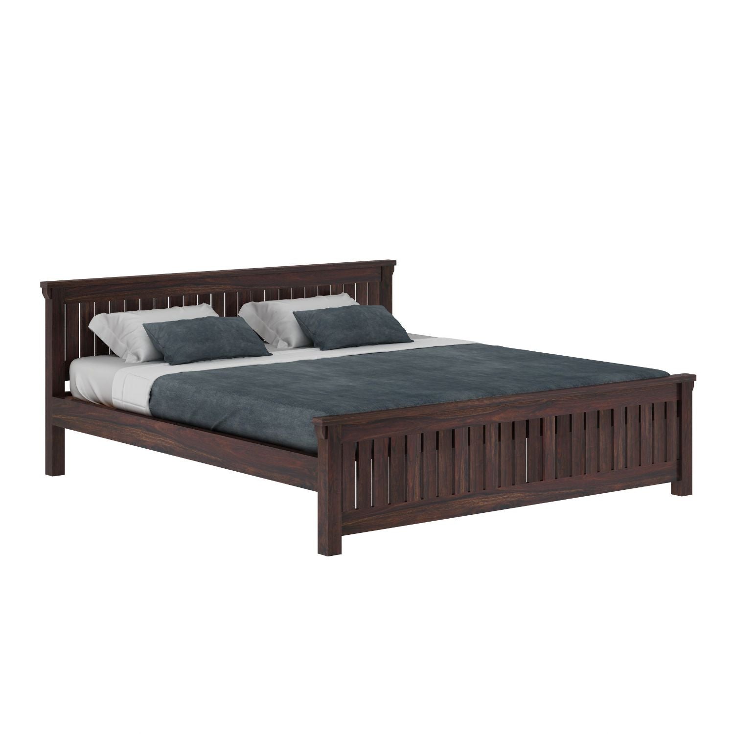 Trinity Solid Sheesham Wood Bed Without Storage (Queen Size, Walnut Finish)
