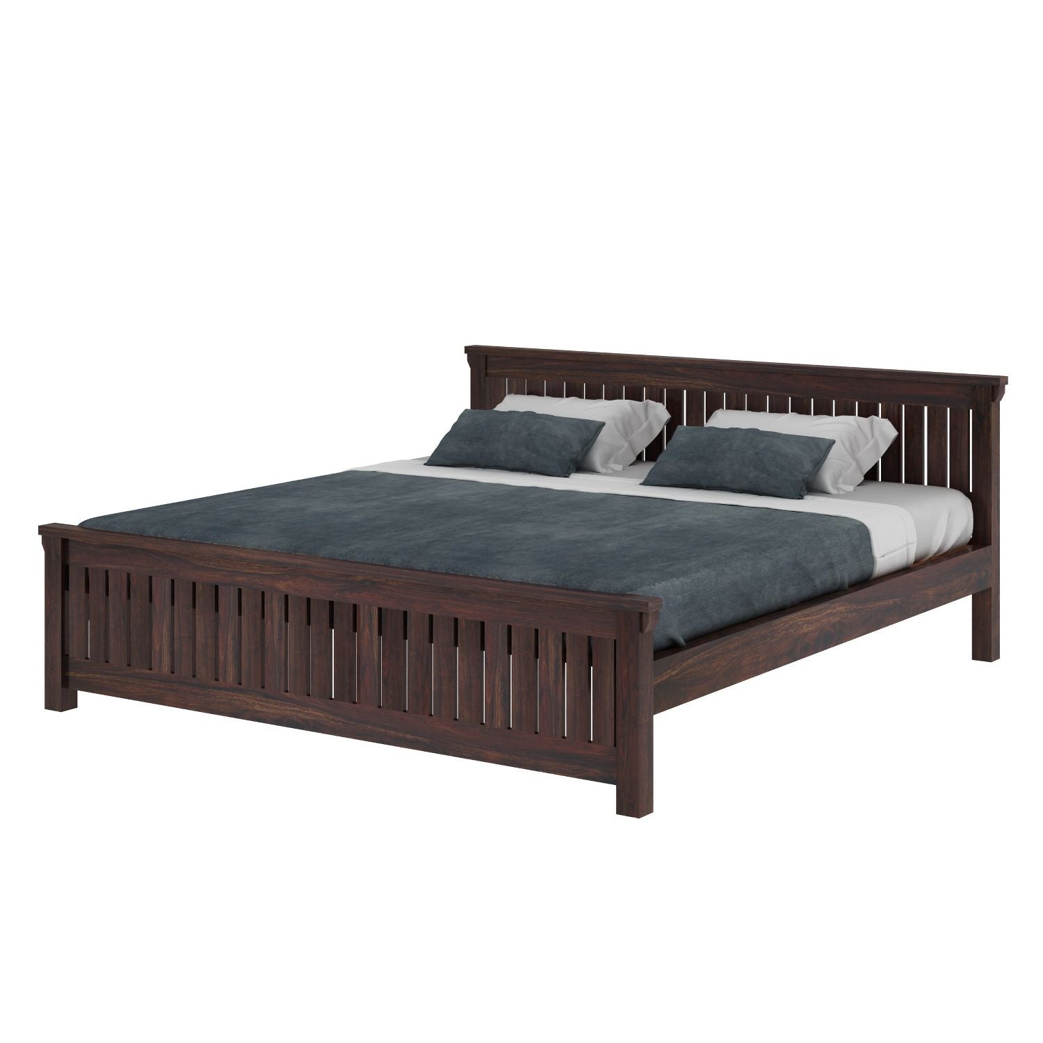 Trinity Solid Sheesham Wood Bed Without Storage (King Size, Walnut Finish)