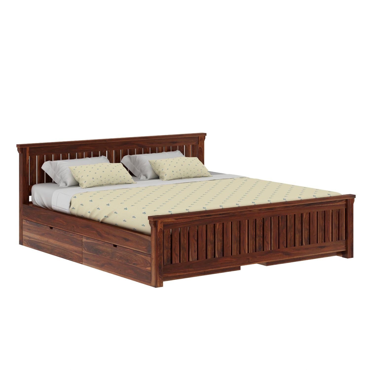 Trinity Solid Sheesham Wood Bed With Four Drawers (King Size, Natural Finish)