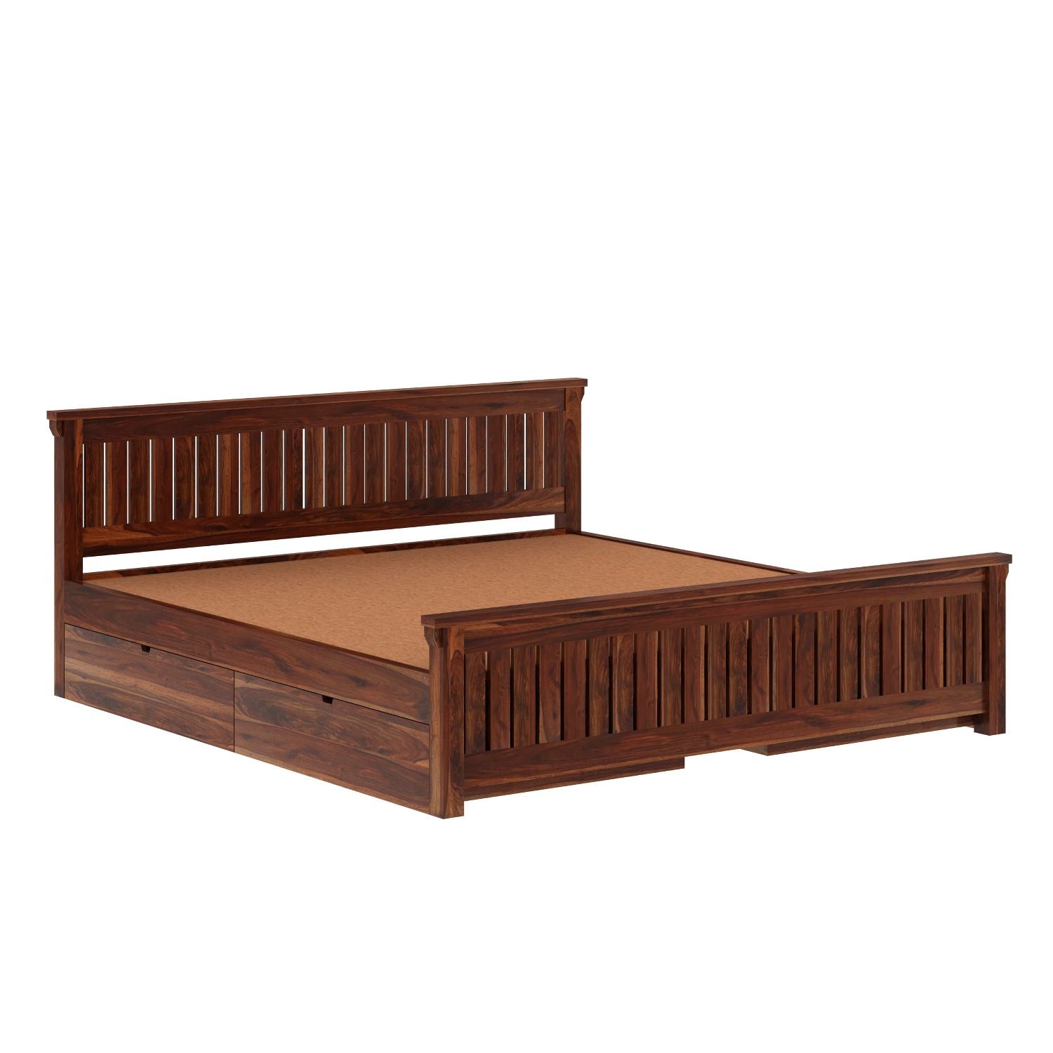 Trinity Solid Sheesham Wood Bed With Four Drawers (Queen Size, Natural Finish)