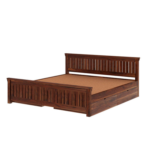Trinity Solid Sheesham Wood Bed With Four Drawers (King Size, Natural Finish)