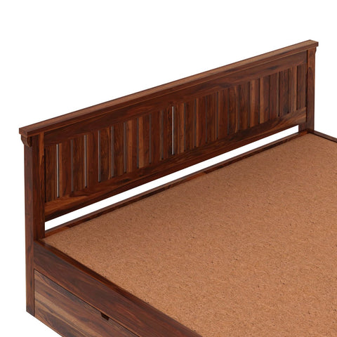 Trinity Solid Sheesham Wood Bed With Four Drawers (Queen Size, Natural Finish)