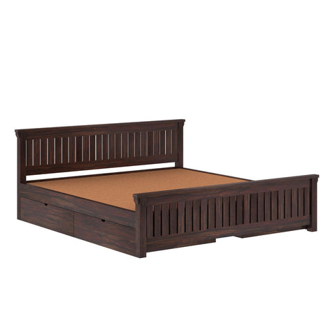 Trinity Solid Sheesham Wood Bed With Four Drawers (King Size, Walnut Finish)