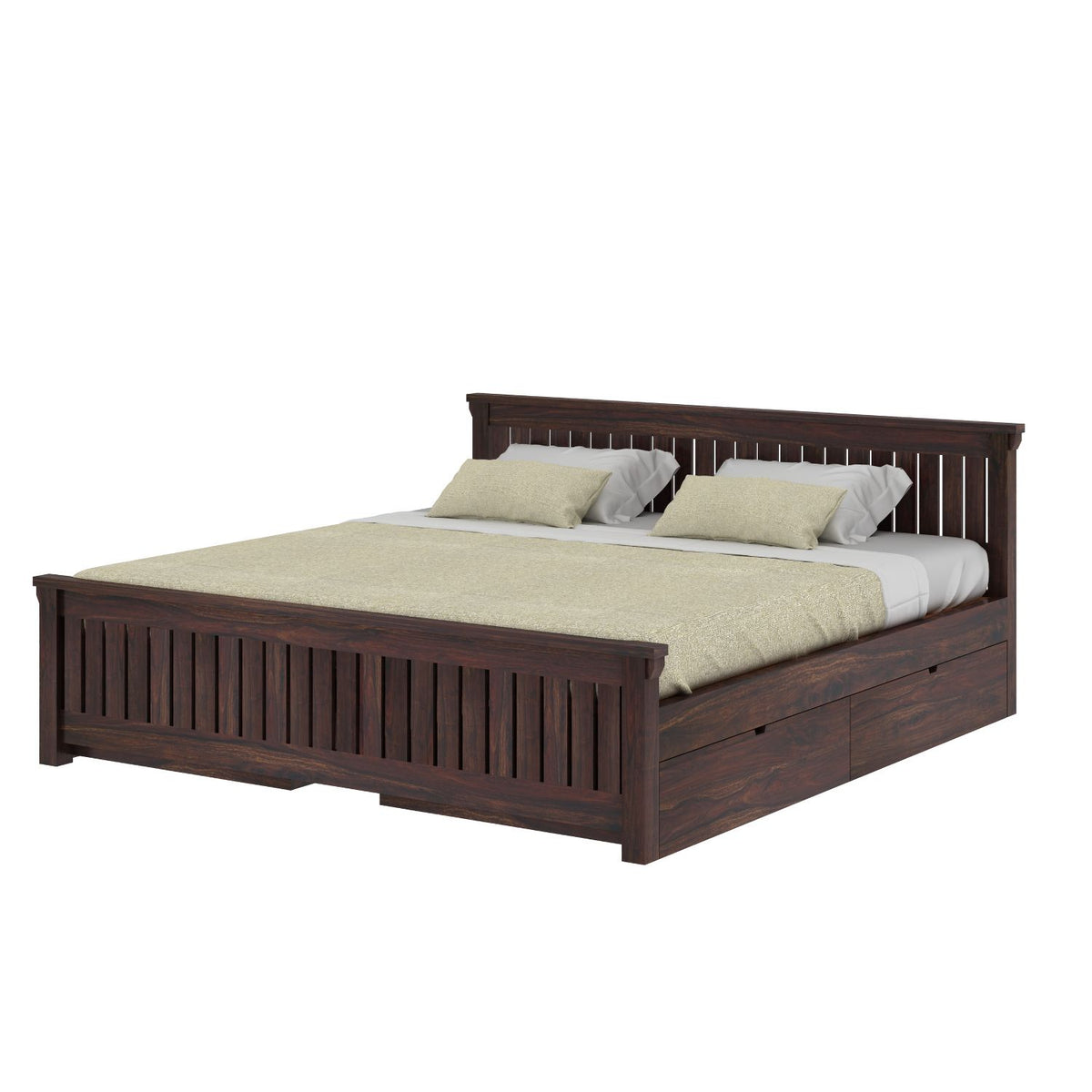 Trinity Solid Sheesham Wood Bed With Four Drawers (King Size, Walnut Finish)