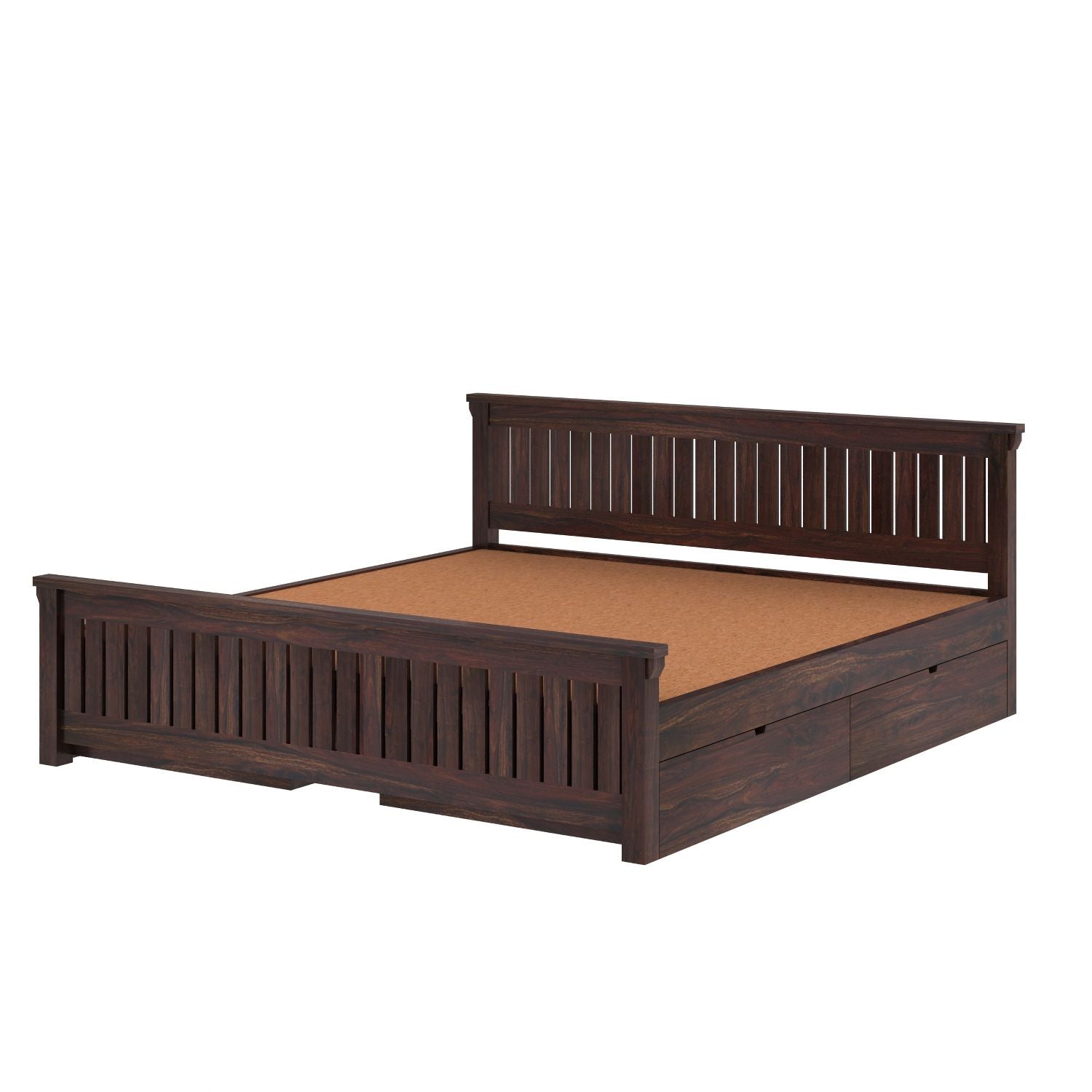 Trinity Solid Sheesham Wood Bed With Four Drawers (Queen Size, Walnut Finish)