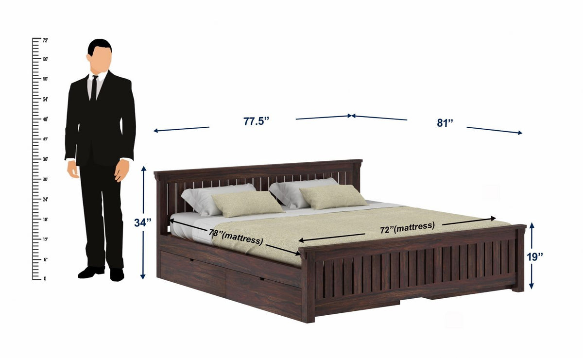 Trinity Solid Sheesham Wood Bed With Four Drawers (King Size, Walnut Finish)