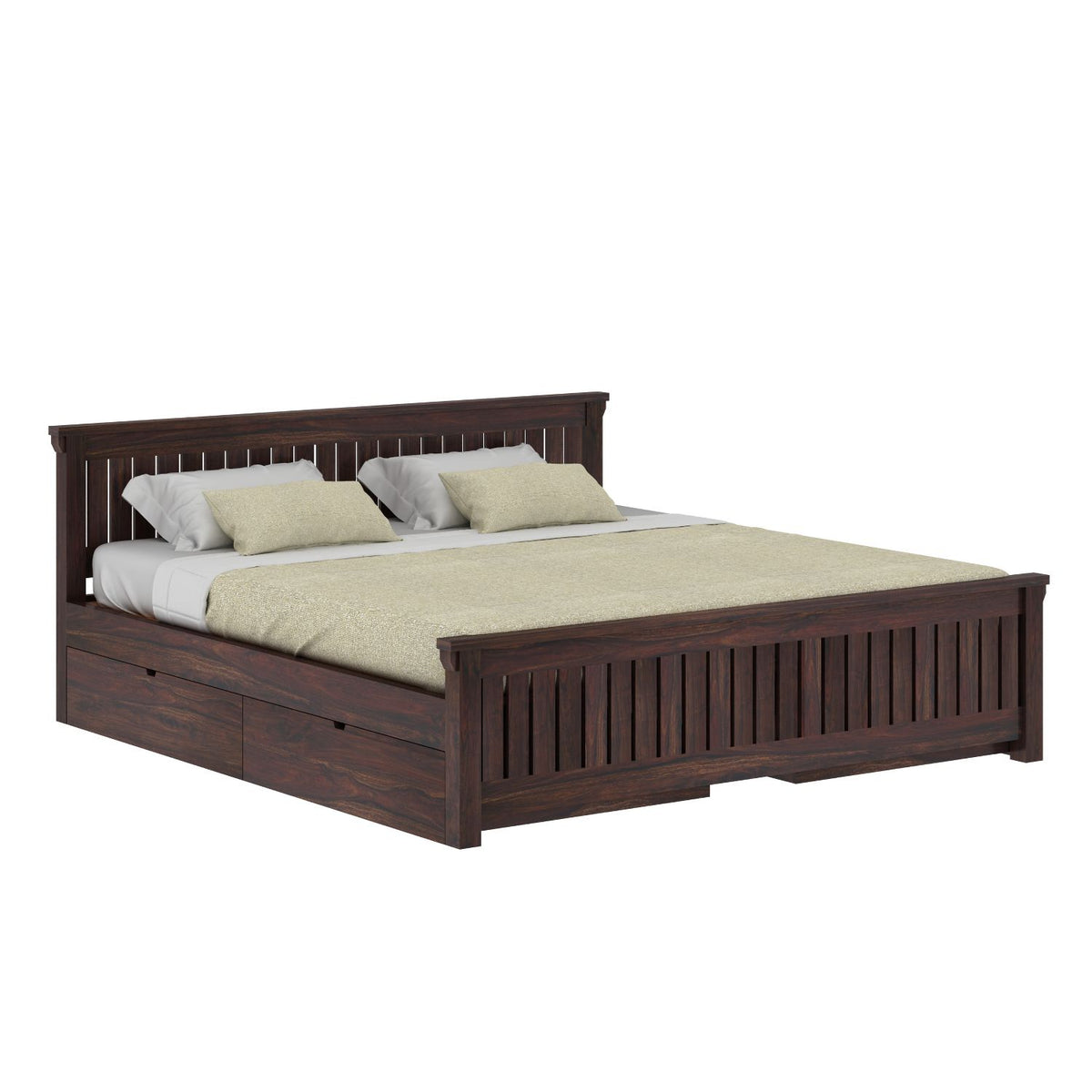 Trinity Solid Sheesham Wood Bed With Four Drawers (King Size, Walnut Finish)