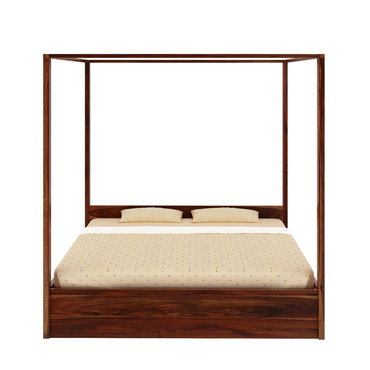 Solivo Solid Sheesham Wood Poster Bed With Two Drawers (Queen Size, Natural Finish)