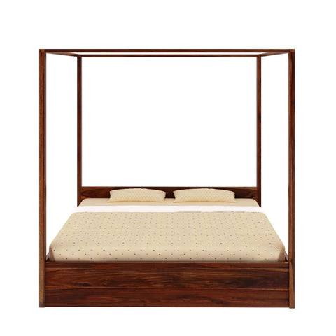 Solivo Solid Sheesham Wood Poster Bed With Two Drawers (King Size, Natural Finish)