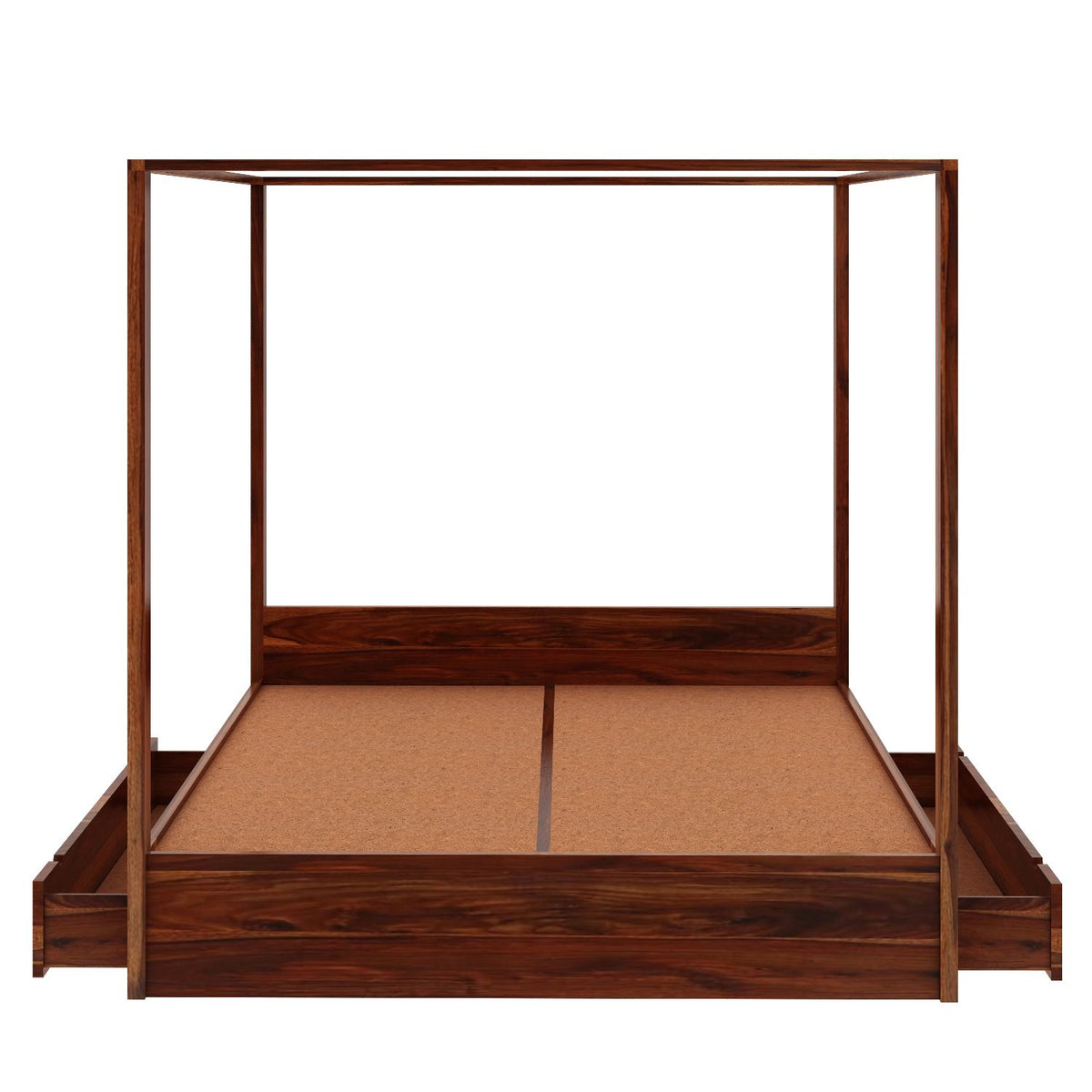Solivo Solid Sheesham Wood Poster Bed With Two Drawers (King Size, Natural Finish)