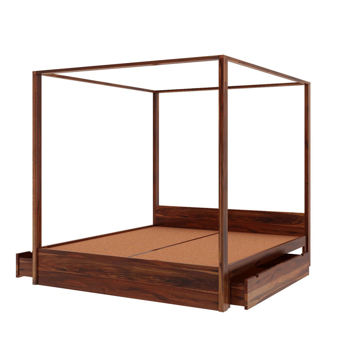 Solivo Solid Sheesham Wood Poster Bed With Two Drawers (King Size, Natural Finish)