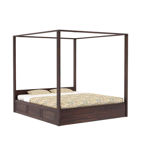 Solivo Solid Sheesham Wood Hydraulic Poster Bed With Box Storage (Queen Size, Walnut Finish)